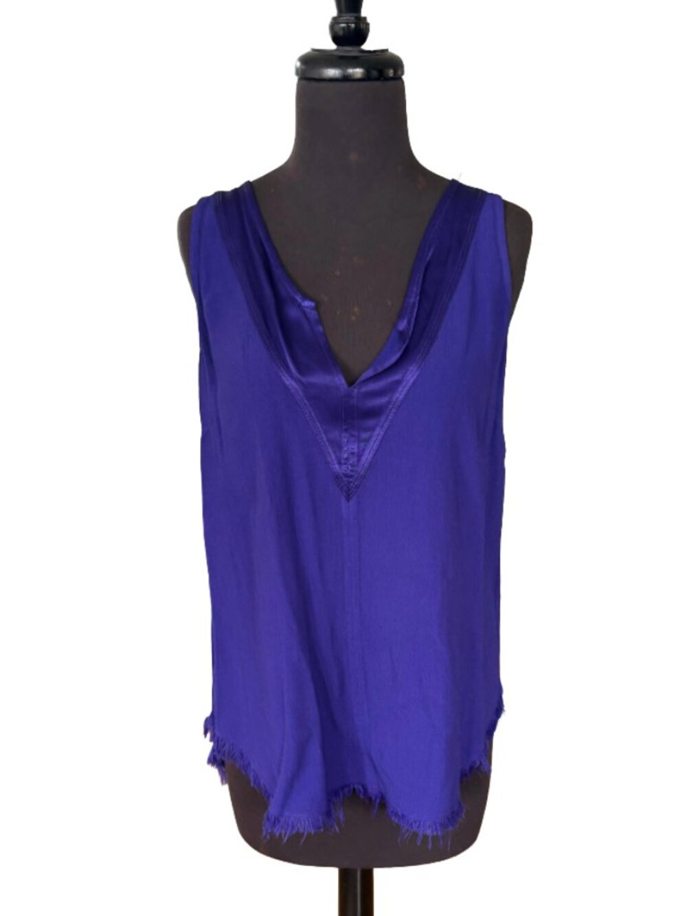 Rozae Nichols Royal Blue V-Neck Tank - Frayed Hem - Luxury Boho Vibes: M